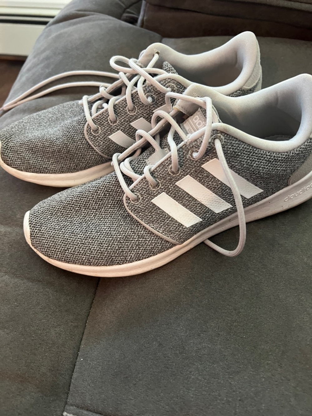 adidas Light Gray Knit Sneakers with White Stripes